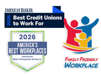 2026 Best Credit Union to Work For and Family Friendly Workplace logos
